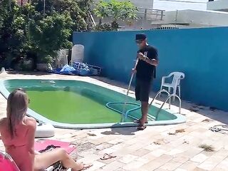 The pool attendant drilled the hot golden-haired wife of the boss.
