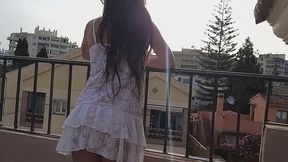 natural girl butt plug show on stairs and on roof patio