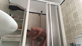 Jacking His Huge Cock in the Shower