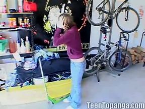 Naughty teen masturbating solo in garage