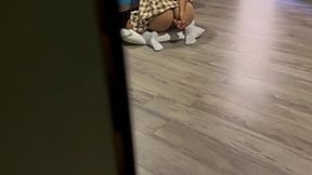 I discover my stepdaughter in school uniform playing with a strapon &mdash;  I jerk off to her sounds until I shoot