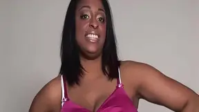 Big-titted ebony babe gives a deepthroat blowjob