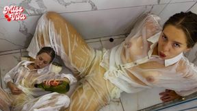 Very Oily in White Sheer Outfit! Hot Oily Jerking Off!