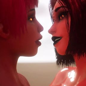 2 Demonic Girls Fuck Each other - 3D Animation