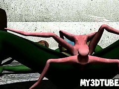 3D green alien getting fucked hard by a spider