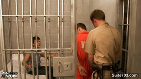 Horny gays fuck in threesome in prison