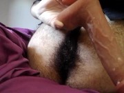 Babe with Hairy wet pussy gets fucked by vibrator dildo but has no reaction to it xd