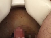 Peeing with sperm on cock just after aneros masturbation. Very long. It came off the toilet a little