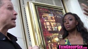Cute black college babes have fun with their fuck buddy