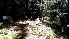 Blindfolded Big Titted MILF Gags on Cock in Woods Gush