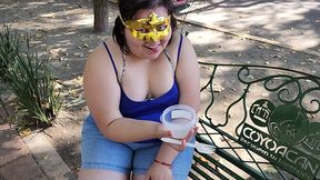 i suck my man s ass, cock and balls, extract a lot of cum and eat it with pineapple in public