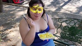 i suck my man s ass, cock and balls, extract a lot of cum and eat it with pineapple in public