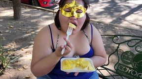 i suck my man s ass, cock and balls, extract a lot of cum and eat it with pineapple in public