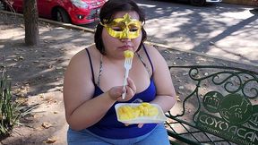 i suck my man s ass, cock and balls, extract a lot of cum and eat it with pineapple in public