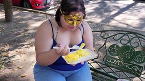 i suck my man s ass, cock and balls, extract a lot of cum and eat it with pineapple in public