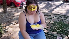 i suck my man s ass, cock and balls, extract a lot of cum and eat it with pineapple in public