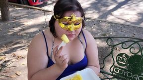 i suck my man s ass, cock and balls, extract a lot of cum and eat it with pineapple in public