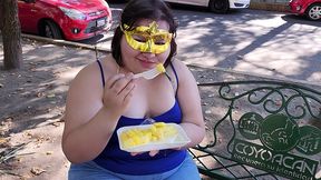 i suck my man s ass, cock and balls, extract a lot of cum and eat it with pineapple in public