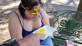 i suck my man s ass, cock and balls, extract a lot of cum and eat it with pineapple in public