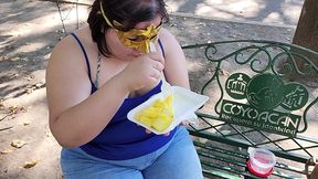 i suck my man s ass, cock and balls, extract a lot of cum and eat it with pineapple in public