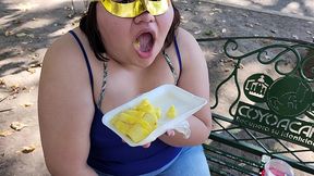 i suck my man s ass, cock and balls, extract a lot of cum and eat it with pineapple in public