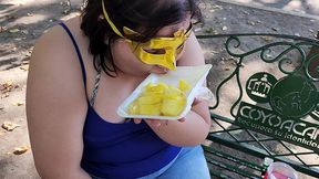 i suck my man s ass, cock and balls, extract a lot of cum and eat it with pineapple in public