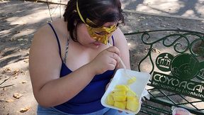 i suck my man s ass, cock and balls, extract a lot of cum and eat it with pineapple in public