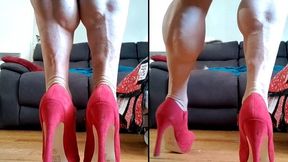Underneath View Seated Red High Heel Boots