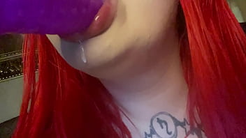 So much spit! Dragon dildo blowjob