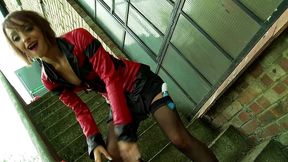 paige fox masturbates with dildo through crotchless pantyhose