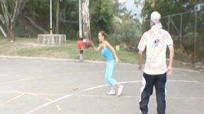 ”Paris Milan plays basketball outdoors”