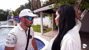 A group of men want to fuck a big-assed, black-haired Latina, but only her best friend can do it