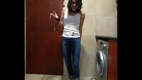 Pisswhore peeing in her jeans | smoking | stripping