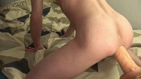 Torrid Twink widely opened his rosy pucker with Monster Faux-cock