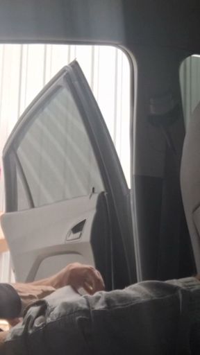 Risky handjob inside the car for student in public.   Clip 1