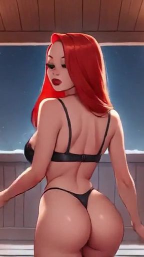 Cosplay. Jessica Bouncing Big Tits and Booty in the Sauna