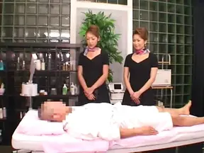 Massage session turns into threesome orgy with two maure Japanese woman