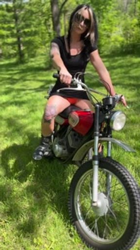Tina Moore Kick Starts Vintage 2stroke Dirtbike panty showing