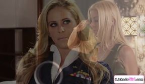 Blonde private soldier pussy licking lesbian milf officer