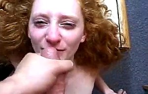 Small redhead slut sucks cock and gets fucked