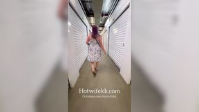 Milf wife gets her giant natural tits squeezed and sucks cock at storage unit