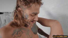 Inked athletic top assdrilling jock