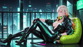Neon Rain Night! Blonde Agent in Wet Leather Crouching Low, Holographic Glow &amp; Cold Glances.