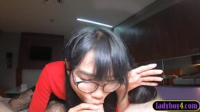 Petite oriental tran teenager sucks prick and anal drilling