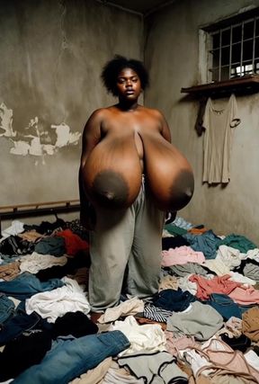 Dirty ebony babe with big nipples and huge tits