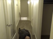 in a risky scene wetsuited masked man fucks pantyhosed skeleton dummy in apartment building hall