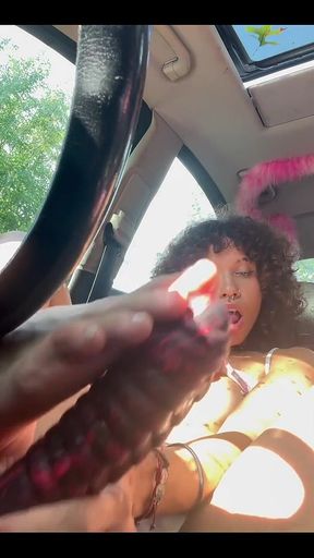 Sloppy Masturbation Session in the Car