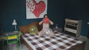 Blow and sit to pop balloon