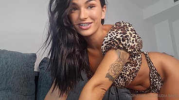Leopard outfit fingering pussy until cum on the couch -CLAUDIA BAVEL-