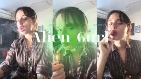 Sexy Smoking a Cork with Long Big Earrings | Alien Girl